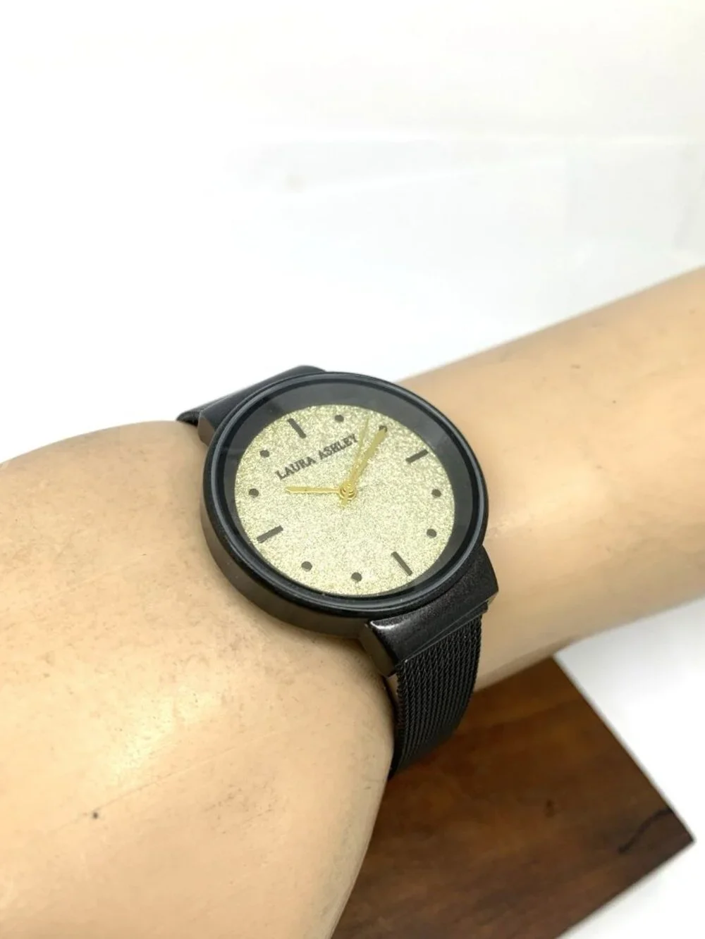 Laura Ashley Women's Watch LA31041 Quartz Gold Dial Black Mesh Stainless Steel